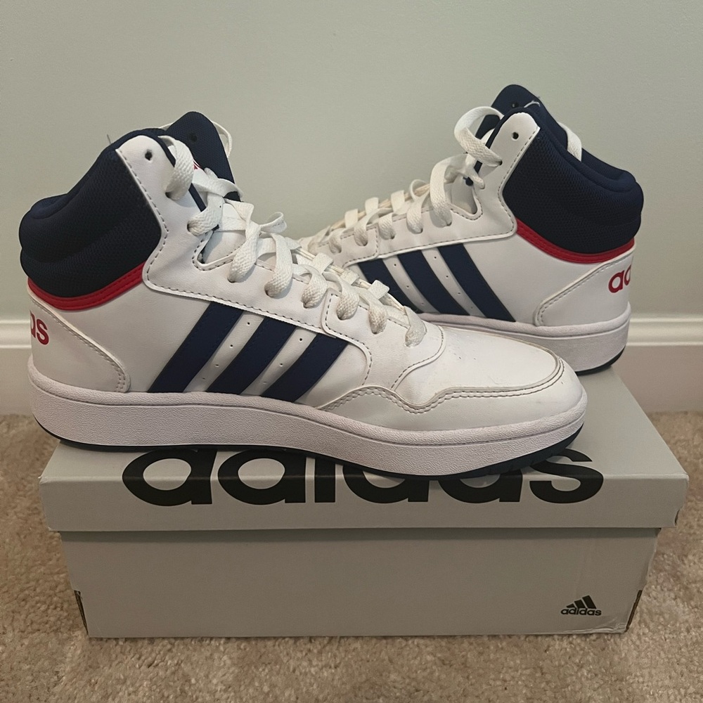 Adidas Youth White and Blue Sneakers